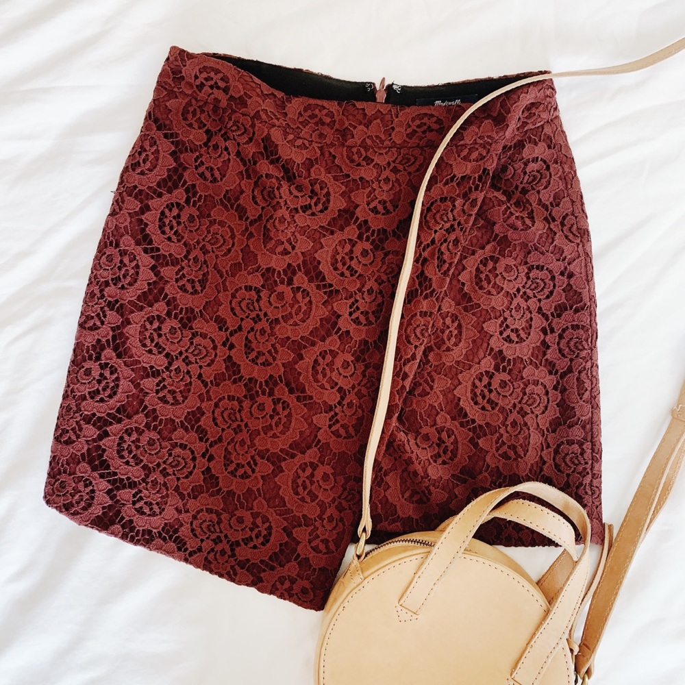 Madewell Burgundy Asymmetrical Lace Skirt